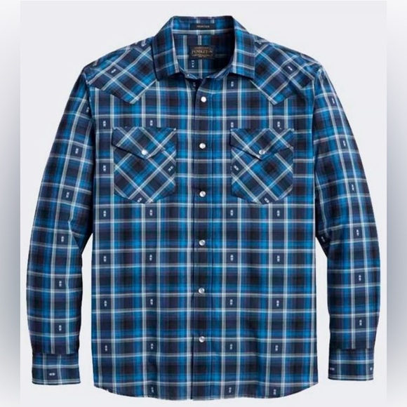 Pendleton Frontier Long-Sleeve Plaid Snap Front Shirt, Blue & Black, Size L, NWT - Picture 2 of 11